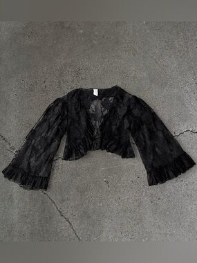 Vintage Escante Black Lace Cropped Bell Sleeve Bolero Jacket